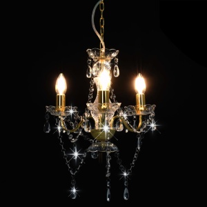 Candelabru cu mărgele, auriu, rotund, 3 becuri E14 - Img 3