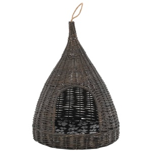 Casă de pisici cu pernă, gri, 40x60 cm, salcie naturală, teepee - Img 3