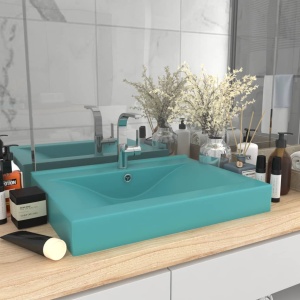 Chiuvetă baie lux, orificiu robinet 60x46 cm verde mat ceramică