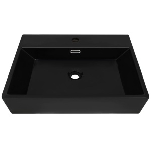 Chiuvetă baie, orificiu robinet, ceramică 76x42,5x14,5 cm negru - Img 3