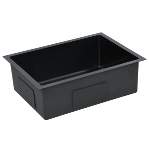 Chiuvetă bucătărie lucrată manual cu sită negru oțel inoxidabil - Img 4