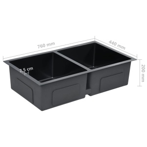 Chiuvetă bucătărie lucrată manual cu sită negru oțel inoxidabil - Img 6