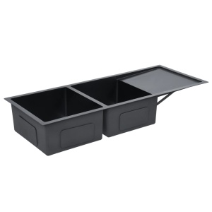 Chiuvetă bucătărie lucrată manual cu sită negru oțel inoxidabil - Img 8