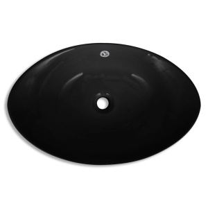 Chiuvetă Ceramică Ovală Neagră cu Gură de scurgere 59 x 38,5 cm - Img 4