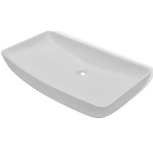 Chiuvetă de baie cu robinet mixer, ceramică, dreptunghiular alb - Img 4