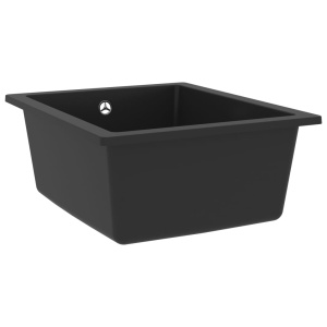Chiuvetă de bucătărie cu orificiu de preaplin, negru, granit - Img 3