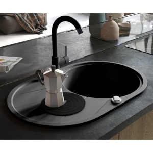 Chiuvetă de bucătărie din granit cu o cuvă, negru, oval