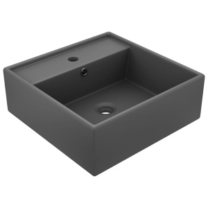 Chiuvetă lux cu preaplin gri inchis mat 41x41cm ceramică pătrat - Img 2