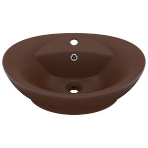Chiuvetă lux, preaplin maro inchis mat 58,5x39 cm ceramică oval - Img 2