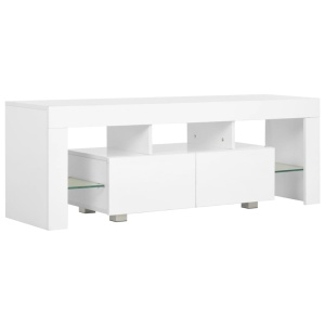 Comodă TV cu lumini LED, alb extralucios, 130x35x45 cm - Img 3
