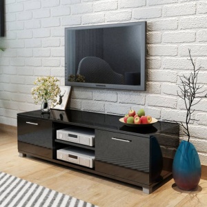 Comodă TV, negru extralucios, 120 x 40,3 x 34,7 cm