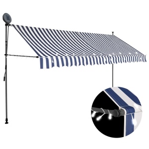 Copertină retractabilă manual cu LED, albastru &amp; alb, 400 cm