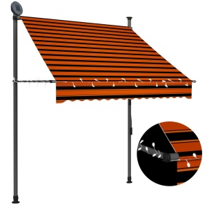 Copertină retractabilă manual cu LED, portocaliu &amp; maro, 150 cm