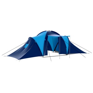 Cort camping textil, 9 persoane, albastru inchis și albastru