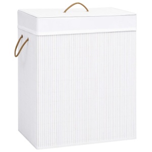 Coș de rufe din bambus, alb, 100 L
