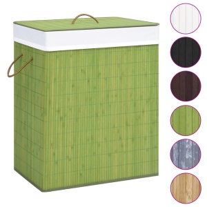 Coș de rufe din bambus, verde, 100 L - Img 2