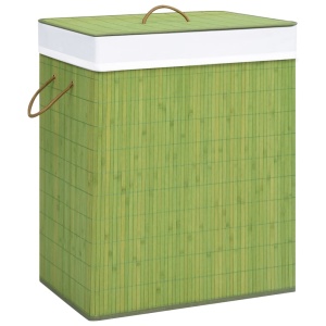 Coș de rufe din bambus, verde, 83 L