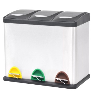 Coș gunoi cu pedale pentru reciclare, oțel inoxidabil, 3 x 8 L