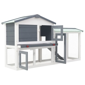 Cușcă exterior pentru iepuri mare, gri&amp;alb, 145x45x85 cm, lemn - Img 2
