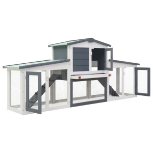 Cușcă exterior pentru iepuri mare, gri&amp;alb, 204x45x85 cm, lemn - Img 3