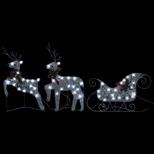 Decor de Crăciun cu reni și sanie, 60 LED-uri argintiu exterior - Img 2