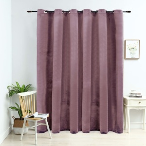 Draperie opacă roz antichizat 290x245 cm catifea inele metalice