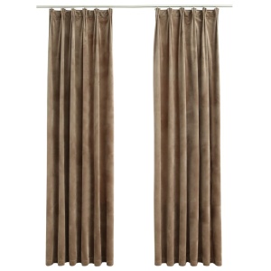 Draperii opace, 2 buc., bej, 140x175 cm, catifea, cu cârlige - Img 2