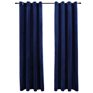 Draperii opace cu inele, 2 buc., albastru, 140x225 cm, catifea - Img 2