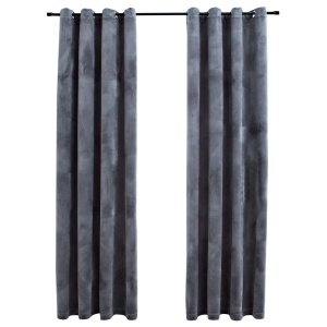 Draperii opace cu inele, 2 buc., antracit, 140x245 cm, catifea - Img 2