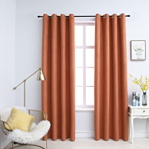 Draperii opace cu inele metalice, 2 buc, ruginiu, 140x245 cm