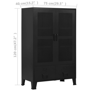Dulap birou cu uși de plasă negru 75x40x120 cm oțel industrial - Img 10
