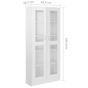 Dulap cu vitrină, alb extralucios, 82,5 x 30,5 x 185,5 cm, PAL - Img 7