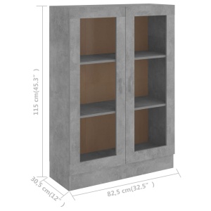 Dulap cu vitrină, gri beton, 82,5 x 30,5 x 115 cm, PAL - Img 7
