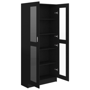Dulap cu vitrină, negru, 82,5 x 30,5 x 185,5 cm, PAL - Img 8