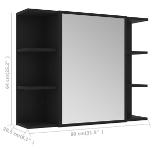 Dulap de baie cu oglindă, negru, 80 x 20,5 x 64 cm, PAL - Img 9