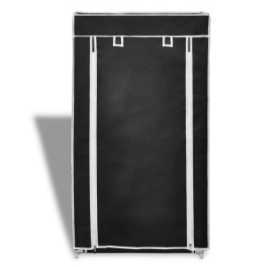 Dulap pantofi cu husă din material textil 58 x 28 x 106 cm, Negru - Img 2