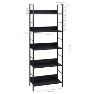 Etajeră cărți cu 5 rafturi, negru, 60 x 27,6 x 158,5 cm, PAL - Img 6