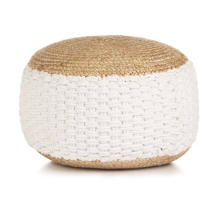 Fotoliu pouf tricotat manual, iută și bumbac, 50 x 35 cm, alb