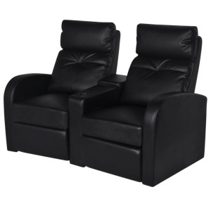 Fotoliu rabatabil cu 2 locuri, piele artificială, negru