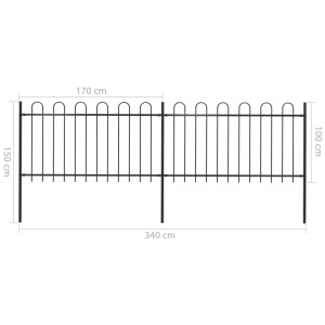 Gard de grădină cu vârf curbat, negru, 3,4 x 1 m, oțel - Img 5
