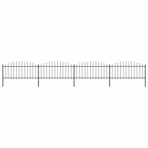 Gard de grădină cu vârf suliță, negru, (0,5-0,75) x 6,8 m, oțel