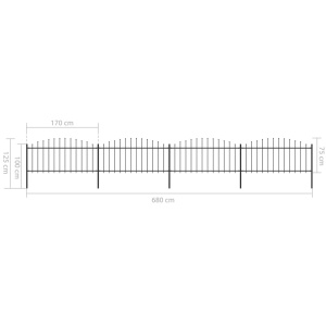 Gard de grădină cu vârf suliță, negru, (0,5-0,75) x 6,8 m, oțel - Img 5