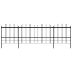 Gard de grădină cu vârf suliță, negru, (1,75-2) x 6,8 m oțel