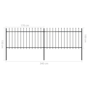 Gard de grădină cu vârf suliță, negru, 3,4 x 1 m, oțel - Img 5