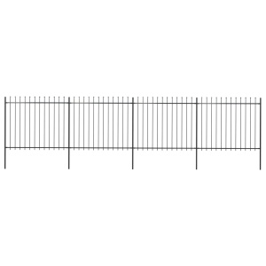 Gard de grădină cu vârf suliță, negru, 6,8 x 1,5 m, oțel
