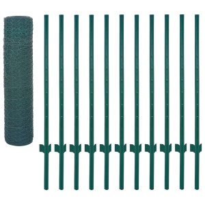 Gard din plasă de sârmă cu stâlpi, verde, 25 x 0,5 m, oțel - Img 3