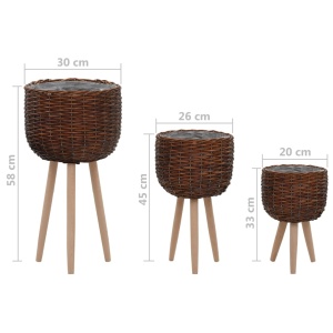 Jardinieră, 3 buc., răchită cu căptușeală din PE - Img 5