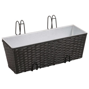 Jardinieră din ratan pentru balcon, 50 cm, 2 buc, Negru - Img 2