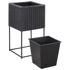 Jardiniere de grădină inalte, 3 buc., negru, poliratan - Img 12