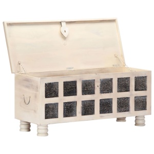 Ladă de depozitare, alb, 110x40x45 cm, lemn masiv de acacia - Img 2